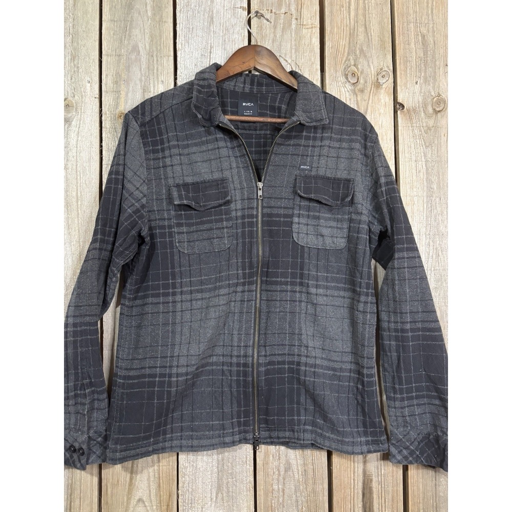 RVCA Plaid Button Cuff Zip Up Shirt Jacket Men's Large‎ Flannel Shacket